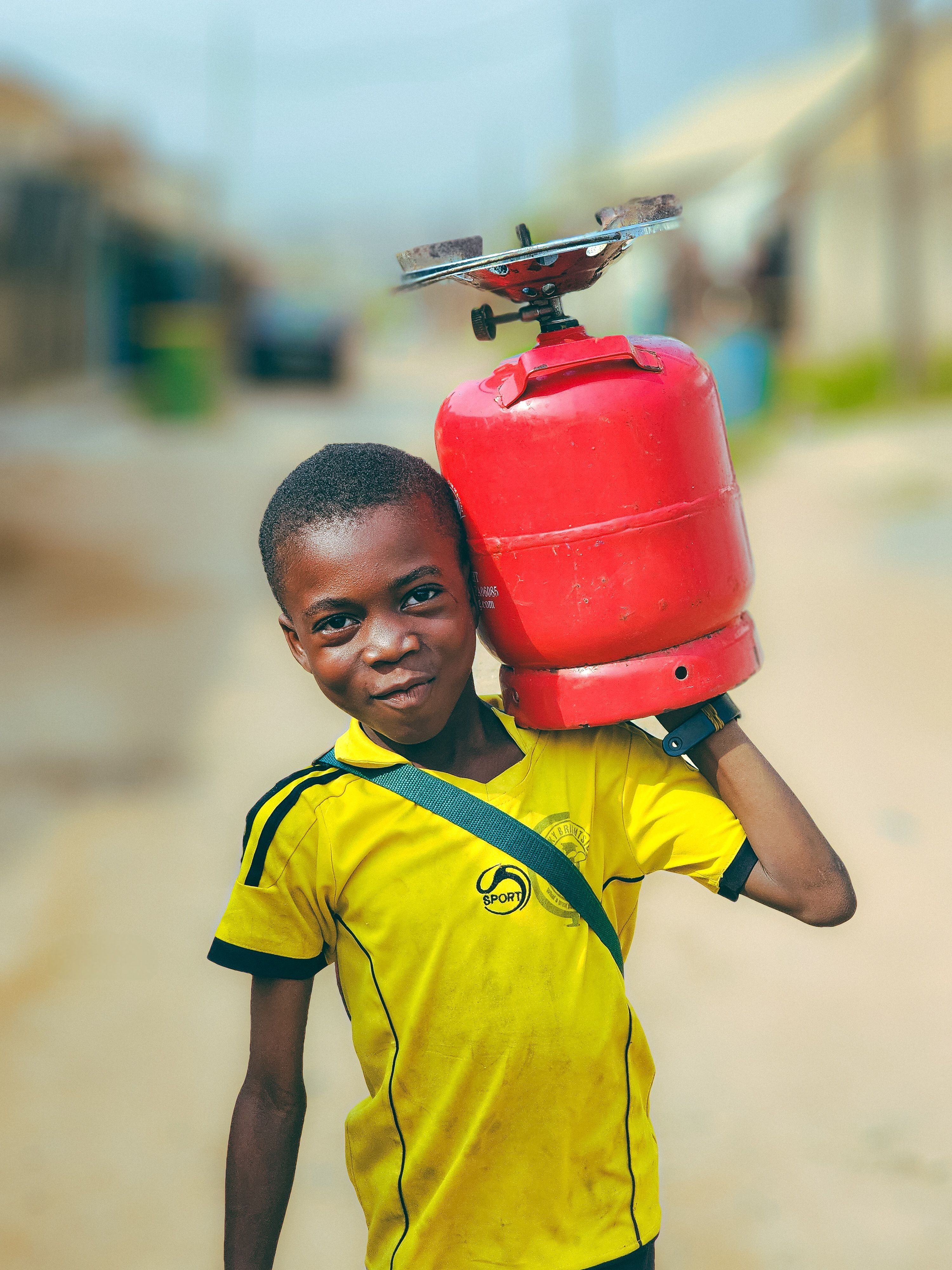 Young boy with LPG cylinder